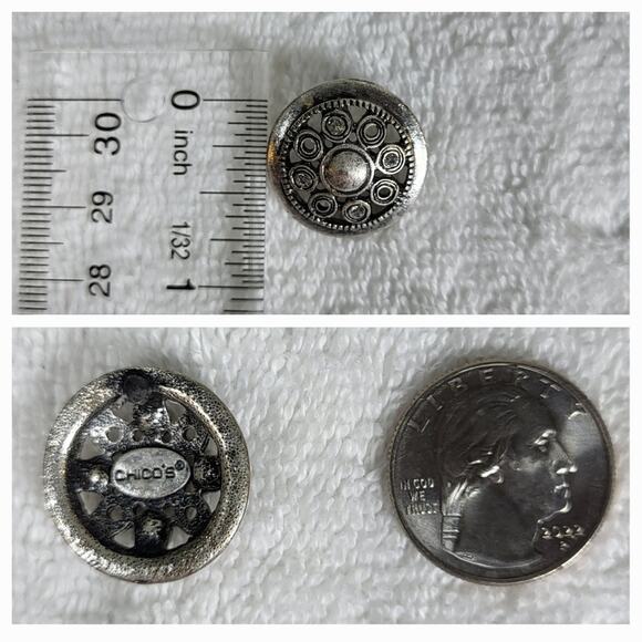 CHICO'S Antiqued Silver Crystal Stud Medallion Earrings - Picture 5 of 5